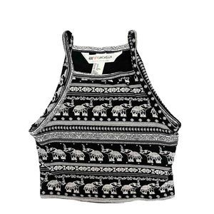 H&M Tank Top Cropped Coachella Elephant Black & White 0154